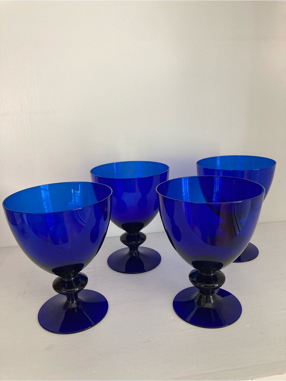 Vintage -| Set of 4 Bristol Blue Glass Rummers